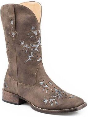 Roper Kennedy Women's Distressed western 
Sparkle Cutout Inlay Cowboy Boots Sz 6